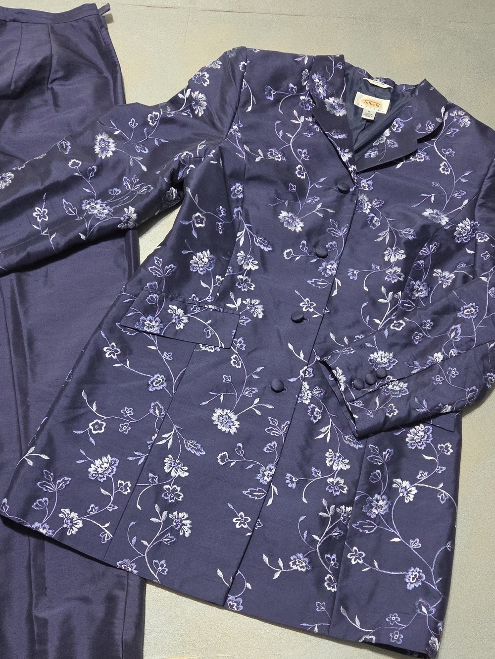 Talbots Navy Floral Suit Jacket with Lilac Accents 100 % Pure Silk Set